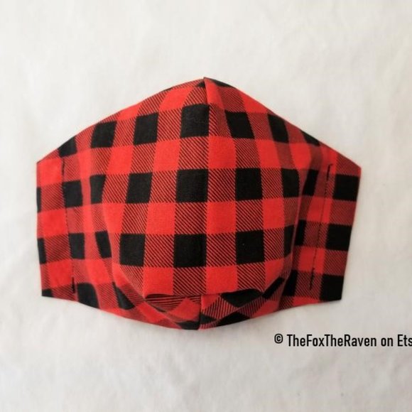 Buffalo Check Christmas Holiday Fitted Face Mask - Picture 3 of 7